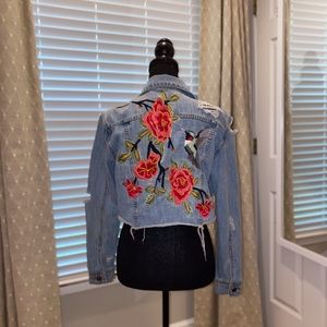 distressed cropped denim jacket